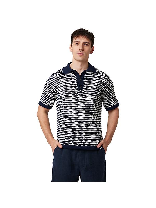 Peregrine Men's Island Crochet Button Polo Shirt - Navy Product Image