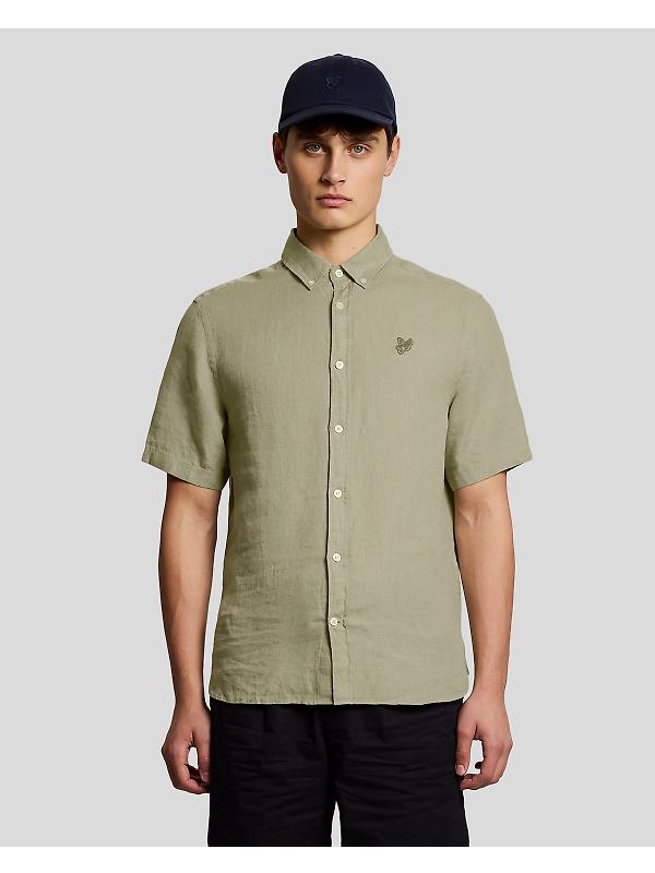 Lyle & Scott Men's Short Sleeve Linen Shirt - Seagrass Image 2