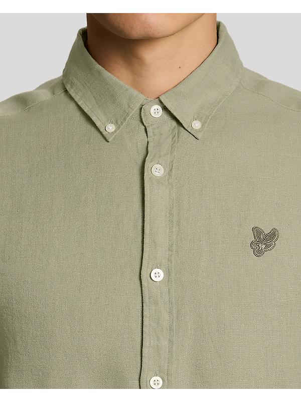 Lyle & Scott Men's Short Sleeve Linen Shirt - Seagrass Image 4