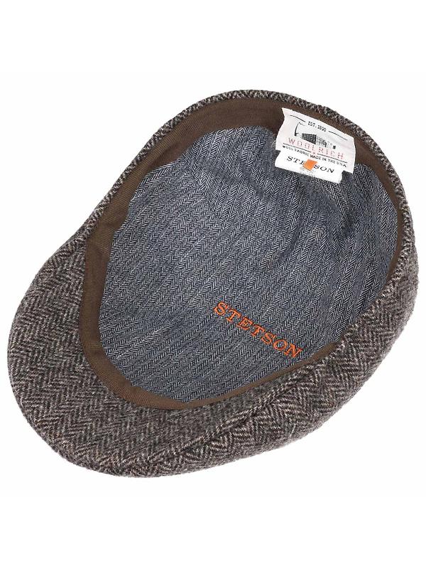 Stetson Texas Wool Herringbone Flat Cap Hat - Anthracite Melange Image 3