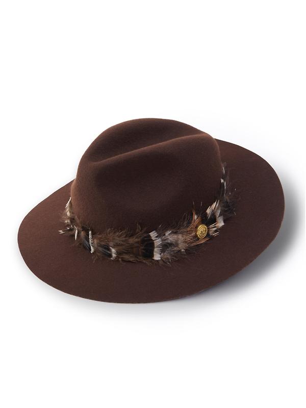 Holland Cooper Trilby Hat Iridescent Feather Band - Chocolate Product Image