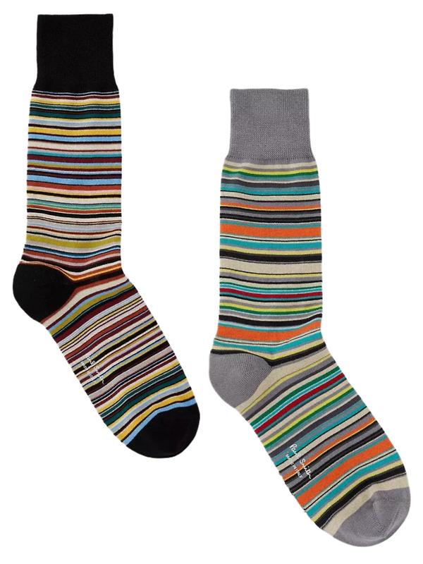 Product image of Paul Smith Men's Signature Stripe Socks - 2 Pack - Black & Grey - One Size