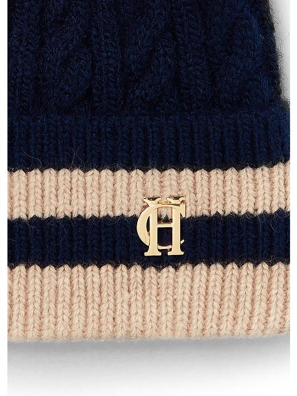 Holland Cooper Zoe Beanie Bobble Hat - Ink Navy Stripe Image 2