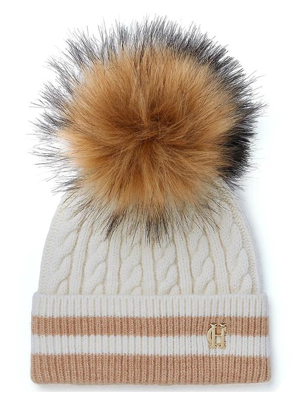 Product image of Holland Cooper Zoe Beanie Bobble Hat - Cream Stripe