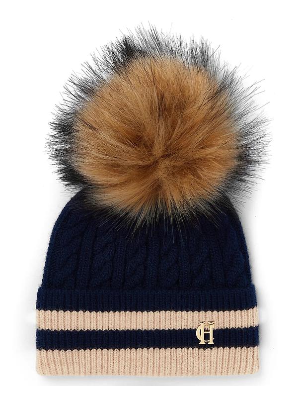Product image of Holland Cooper Zoe Beanie Bobble Hat - Ink Navy Stripe