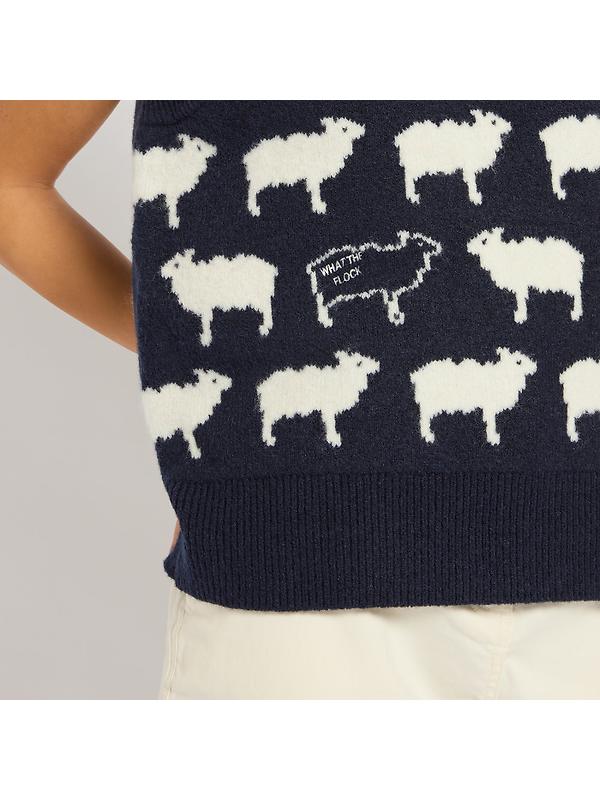 Joules Women's What The Flock Crew Neck Intarsia Knitted Vest - Navy Image 3