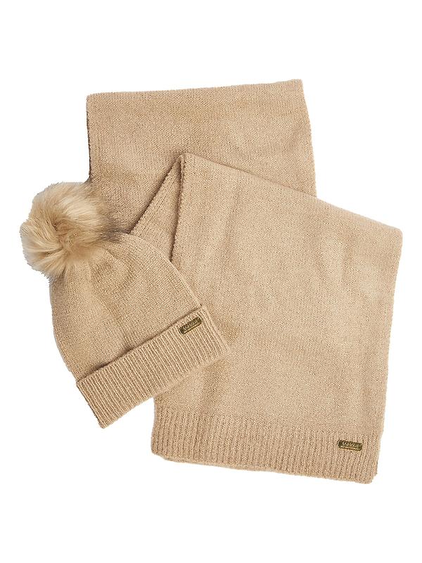 Barbour International Women's Sparkle Beanie & Scarf Gift Set - Oat Image 1
