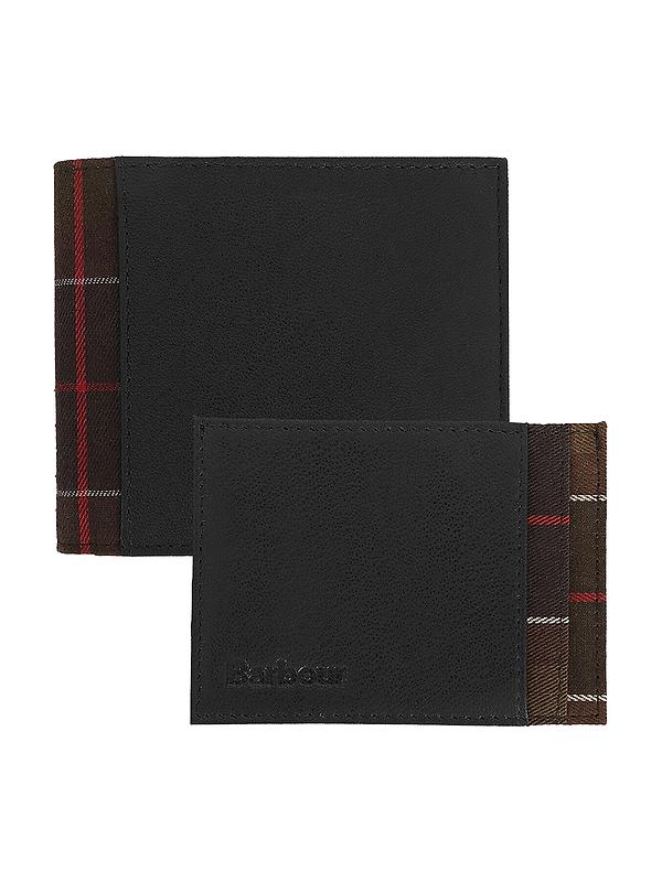 Barbour Leather Wallet & Card Holder Gift Set - Black/Classic Tartan Image 1