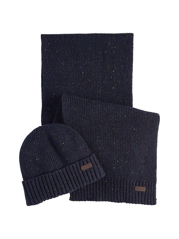 Barbour Men's Carlton Fleck Beanie & Scarf Gift Set - Classic Navy Image 1