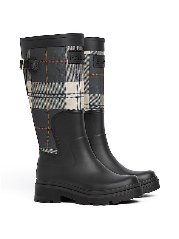 Barbour Women's Dena Tall Wellington Boots - Black/Ancient Tartan Image 1