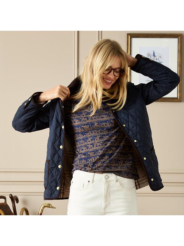 Joules Women's Quinn Showerproof Diamond Quilted Coat - Navy Image 4