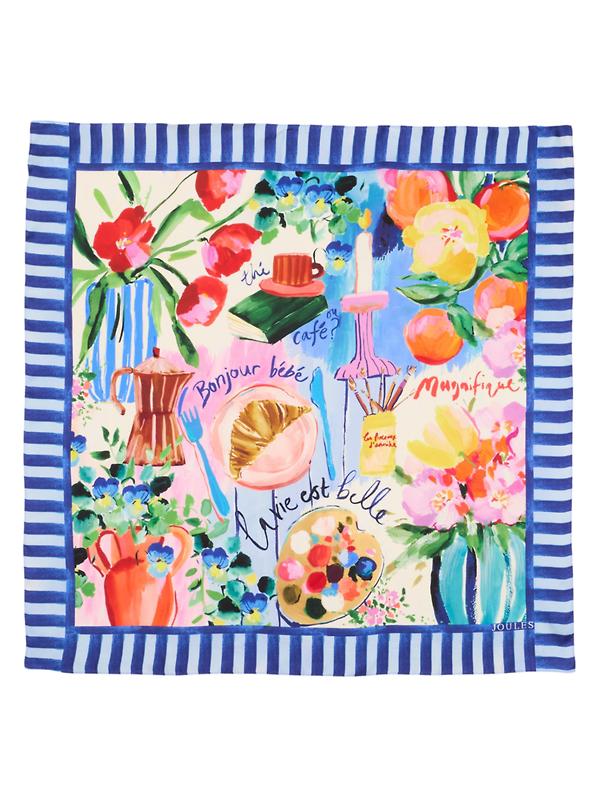 Joules Women's Bloomfield Silk Scarf - Blue Image 1