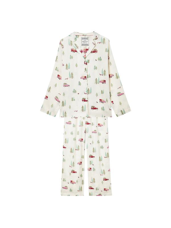 Joules Women's Bonnie Satin Pyjama Set - Cream/Land Rover Image 1