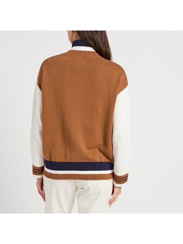 Joules Women's Varsity Colourblock Quarter Zip Jumper - Tan Brown Image 3