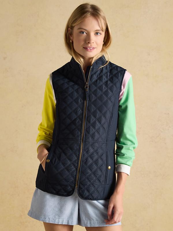 Joules Women's Minx Showerproof Diamond Quilted Gilet - Navy Blue Image 2
