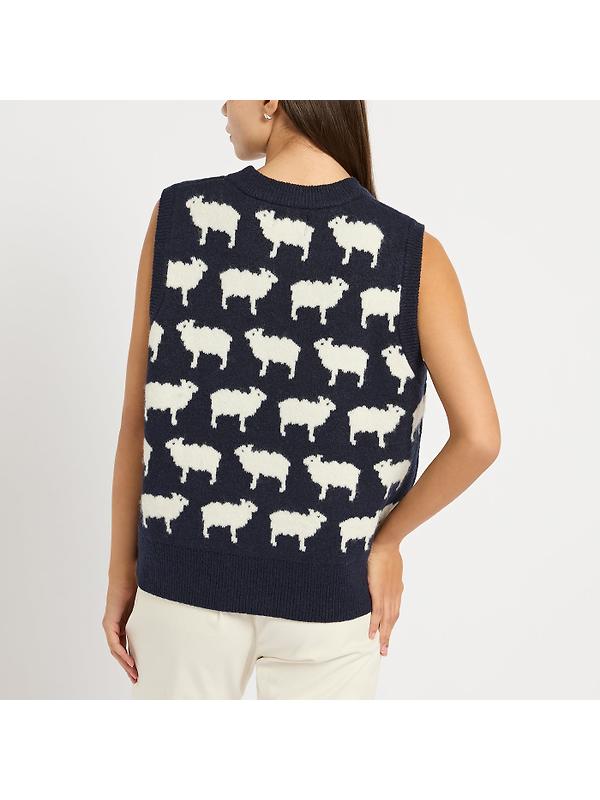 Joules Women's What The Flock Crew Neck Intarsia Knitted Vest - Navy Image 4