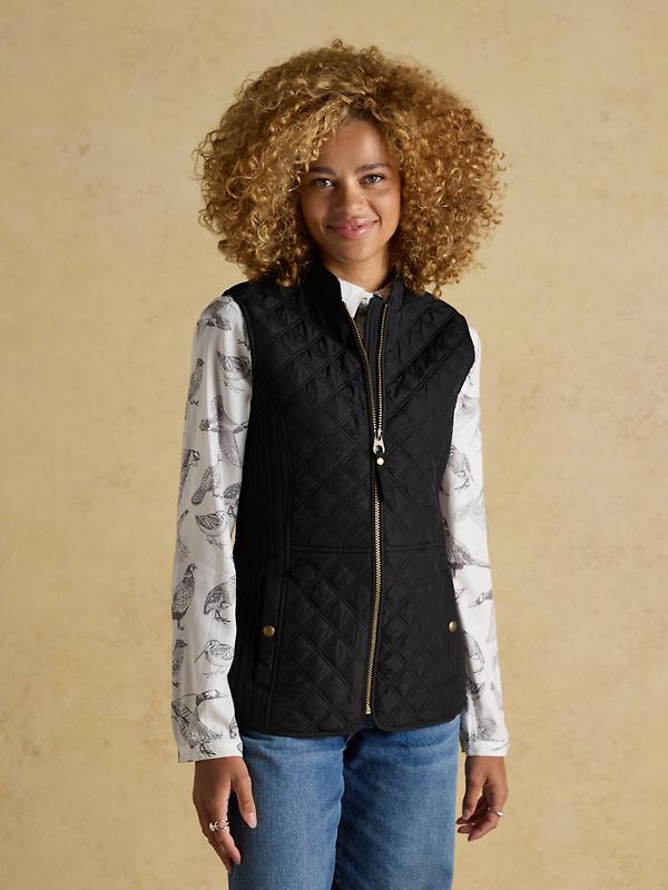 Joules Women's Minx Showerproof Diamond Quilted Gilet - Black Image 2