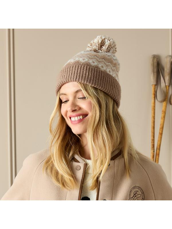 Joules Women's Kara Fairisle Bobble Beanie Hat - Neutral Image 2