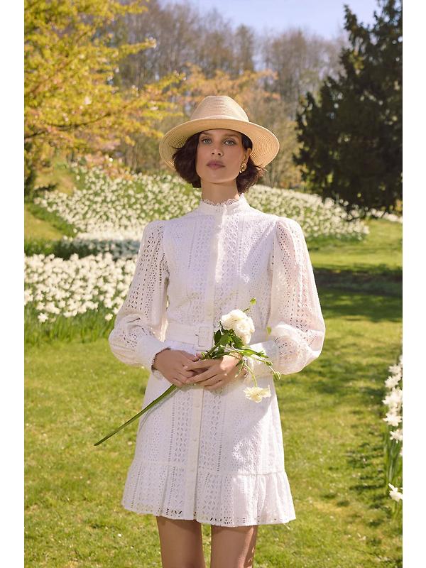 Holland Cooper Women's Collarless Broderie Mini Dress - White Image 4