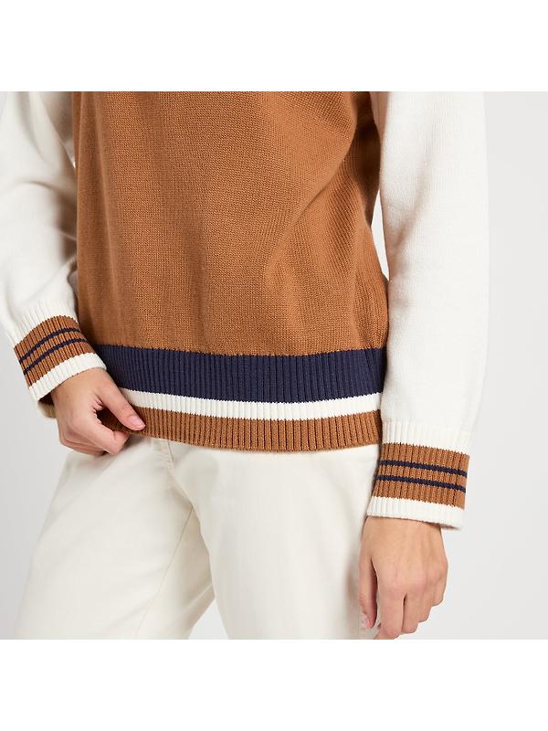 Joules Women's Varsity Colourblock Quarter Zip Jumper - Tan Brown Image 4