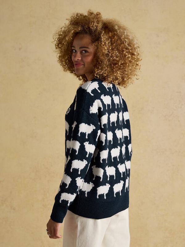 Joules Women's Très Sheep Intarsia Knitted Jumper - Navy Image 3