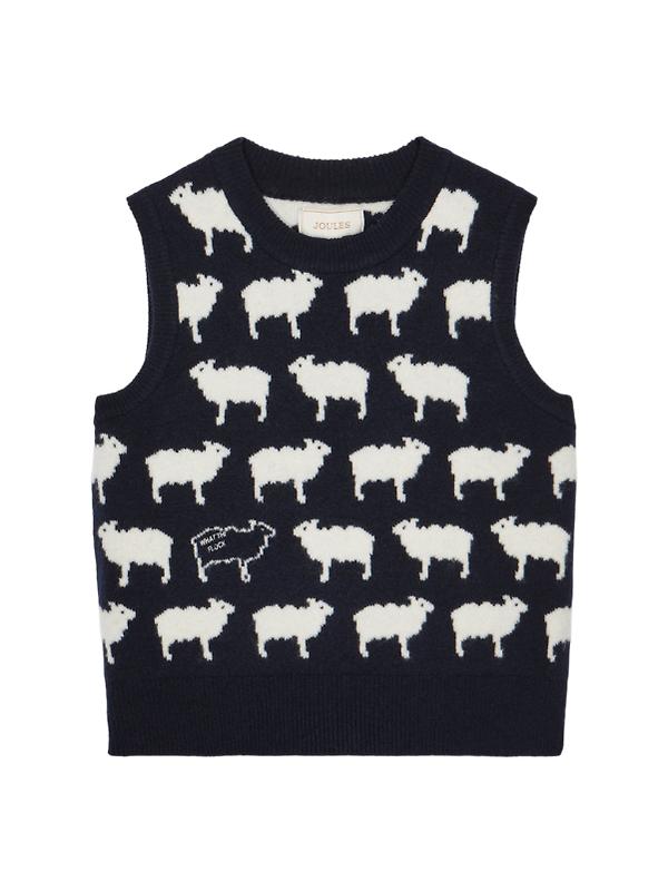 Joules Women's What The Flock Crew Neck Intarsia Knitted Vest - Navy Image 1