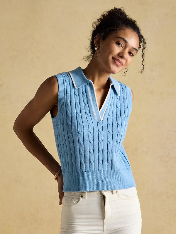 Joules Women's Janey Collar Cable Knit Tank - Blue Image 2