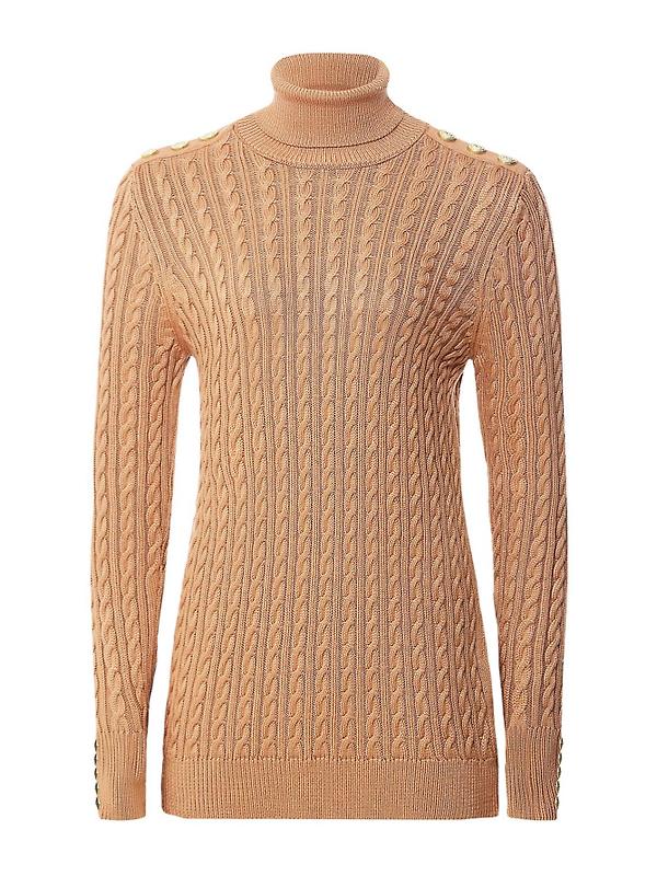 Product image of Holland Cooper Women's Seattle Roll Neck Cable Knit - Dark Camel Marl