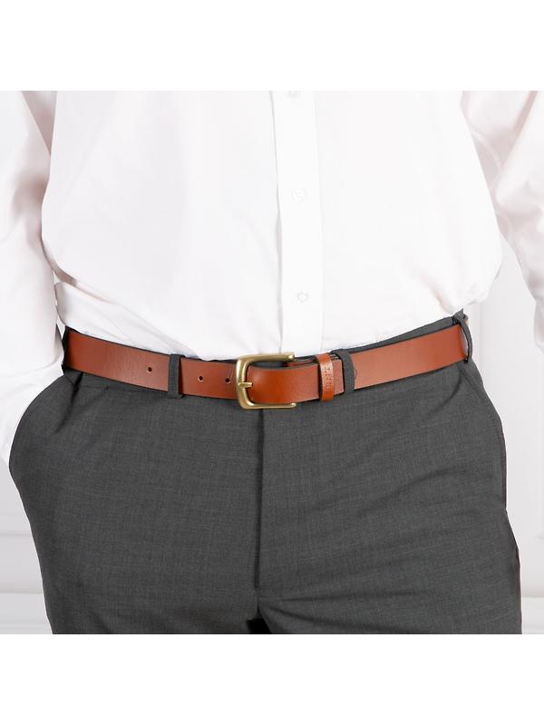 Dents Men’s Heritage Lined Full-Grain Leather Belt with Antique Brass Buckle - Tan Image 2