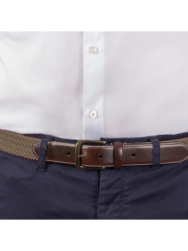 Dents Men's Woven Stretch Belt with Antique Brushed Gold Buckle - Olive Image 2