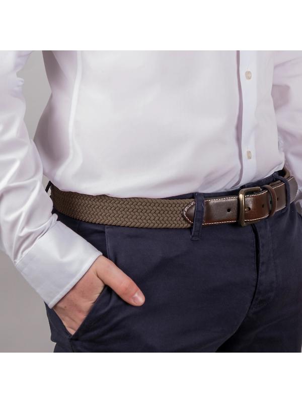 Dents Men's Woven Stretch Belt with Antique Brushed Gold Buckle - Olive Image 3