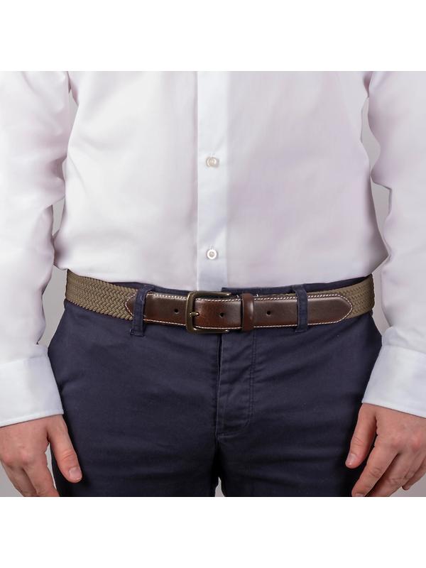 Dents Men's Woven Stretch Belt with Antique Brushed Gold Buckle - Olive Image 4