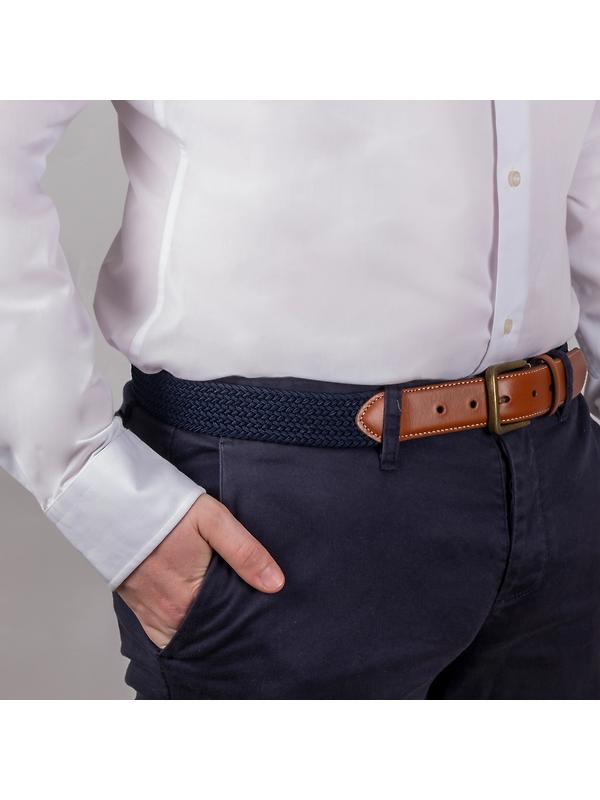 Dents Men's Woven Stretch Belt with Antique Brushed Gold Buckle - Navy Image 3