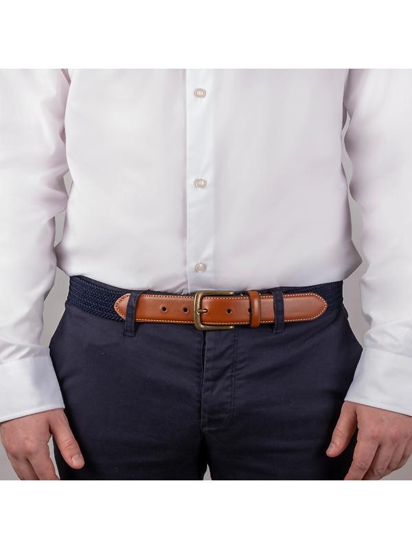 Dents Men's Woven Stretch Belt with Antique Brushed Gold Buckle - Navy Image 4