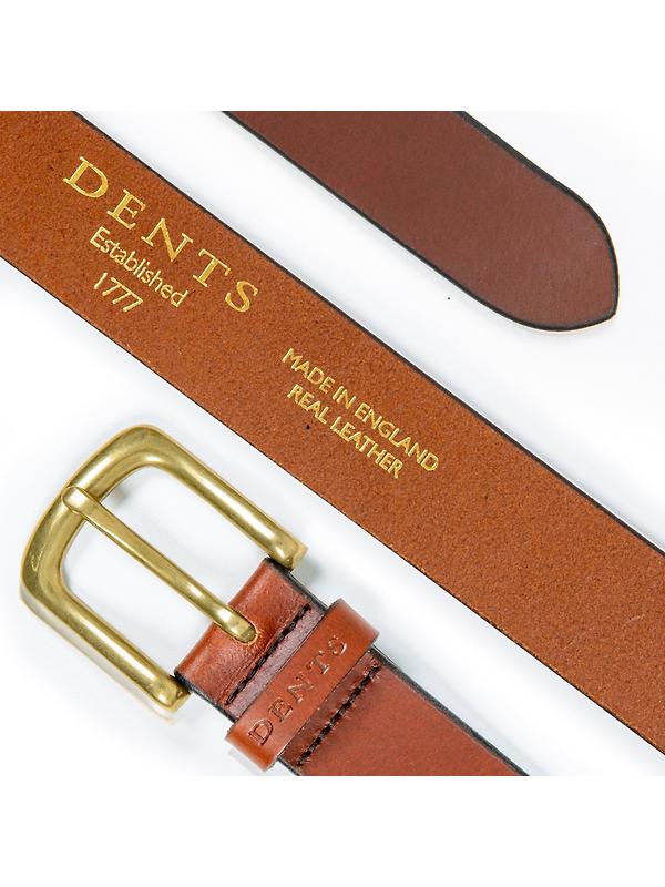 Dents Men’s Heritage Lined Full-Grain Leather Belt with Antique Brass Buckle - Tan Image 1