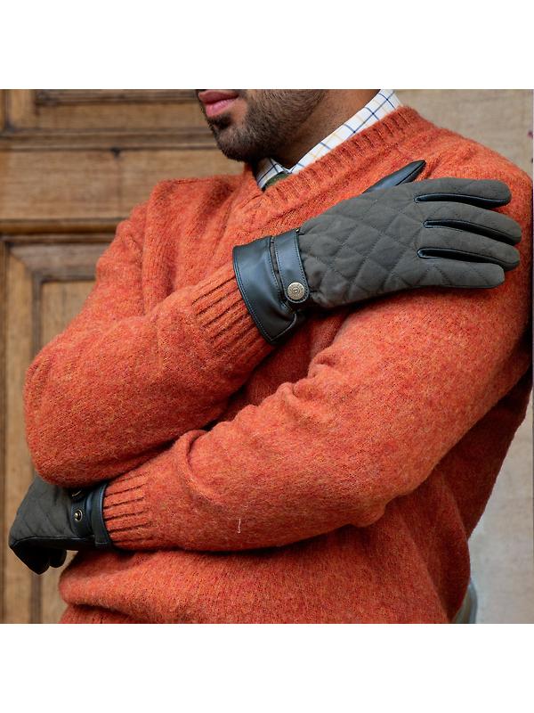 Dents Men's Bruton Touchscreen Water-Resistant Fleece-Lined Leather Gloves - Olive Image 3