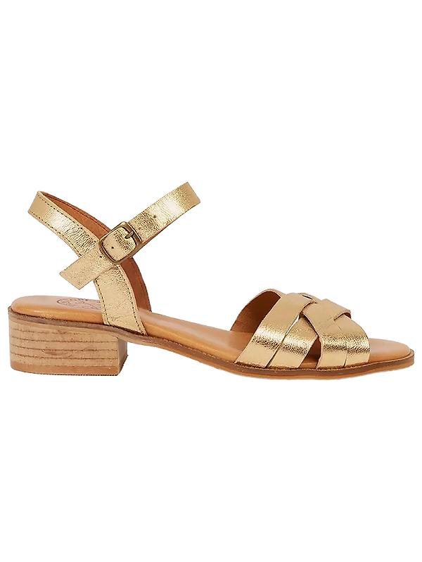 Penelope Chilvers Women's Heeled Shepherdess Metallic Leather Sandals - Gold Image 1