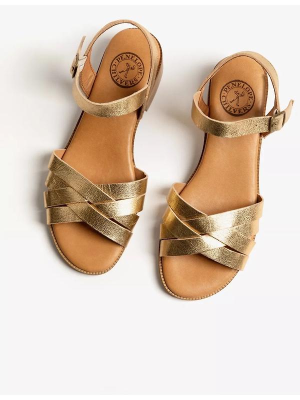 Penelope Chilvers Women's Heeled Shepherdess Leather Sandals - Gold Image 4