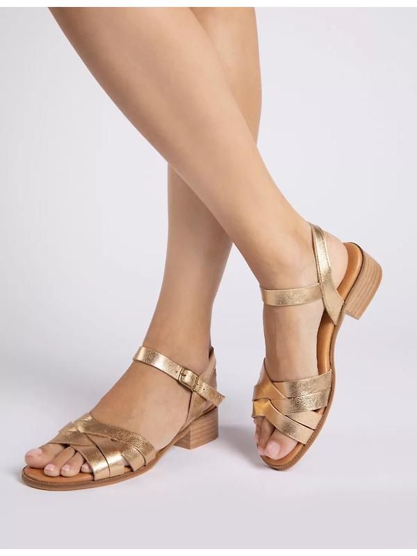 Penelope Chilvers Women's Heeled Shepherdess Leather Sandals - Gold Image 2