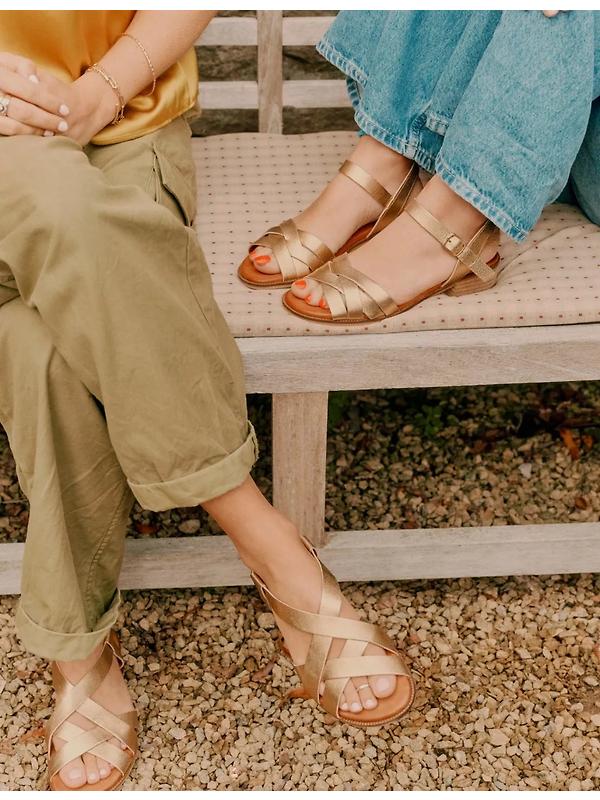 Penelope Chilvers Women's Heeled Shepherdess Metallic Leather Sandals - Gold Image 7