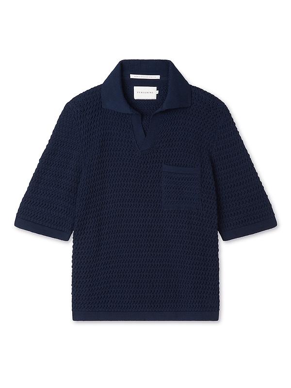 Peregrine Men's Island Crochet Polo Shirt - Navy Product Image
