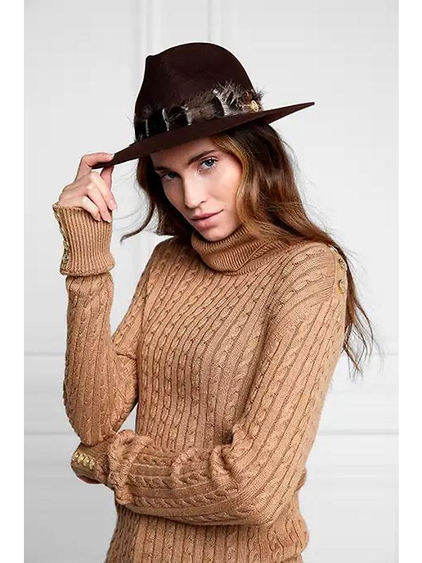 Holland Cooper Trilby Hat Iridescent Feather Band - Chocolate Image 6