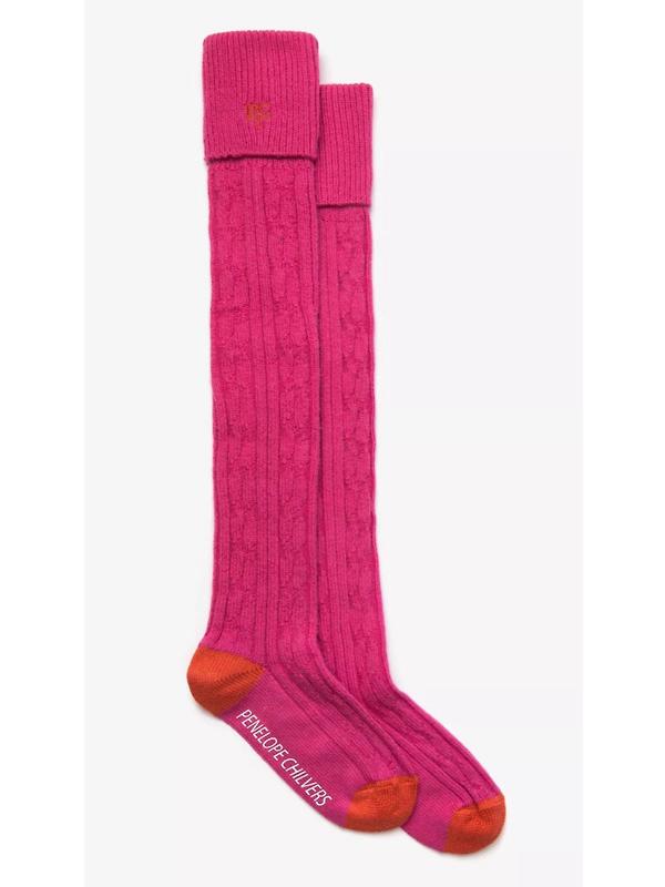 Penelope Chilvers Women's Cashmere Cable Boot Socks - Pink Image 2
