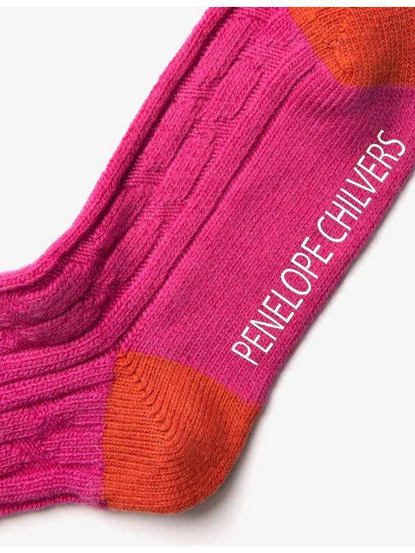 Penelope Chilvers Women's Cashmere Cable Boot Socks - Pink Image 3