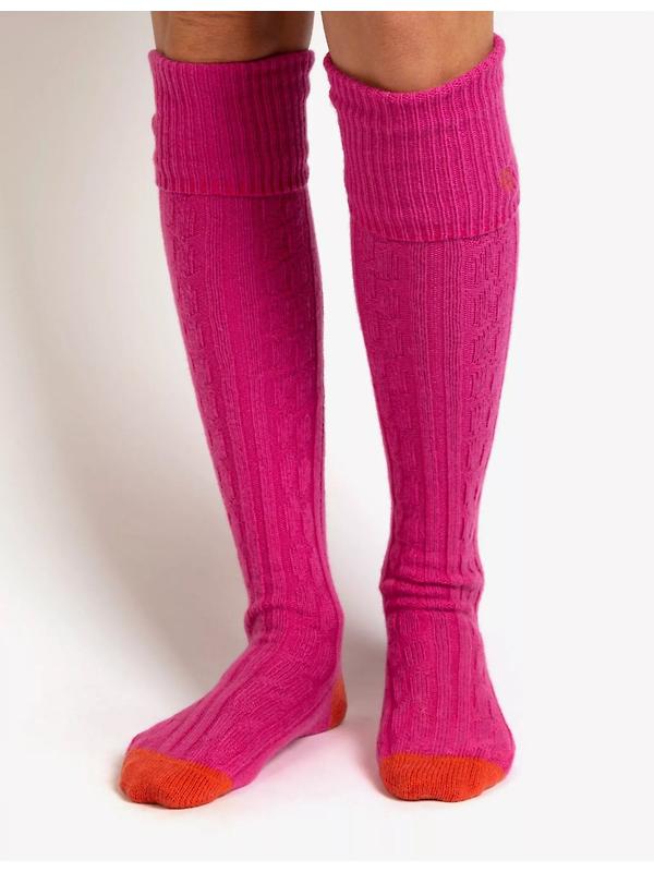 Penelope Chilvers Women's Cashmere Cable Boot Socks - Pink Image 4