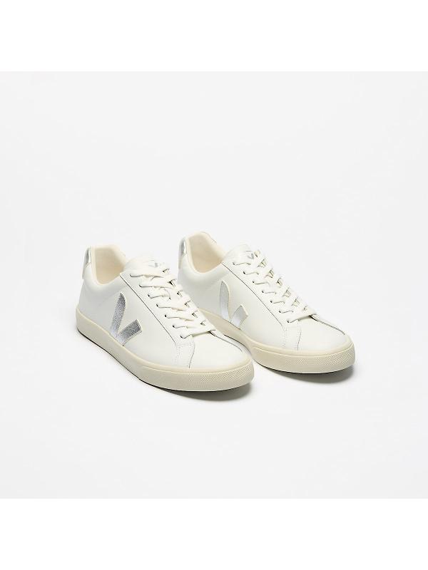 VEJA Women's Esplar Leather Sneaker - White Silver Image 3