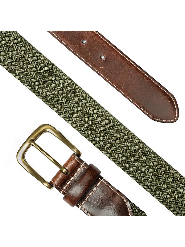 Dents Men's Woven Stretch Belt with Antique Brushed Gold Buckle - Olive Image 6