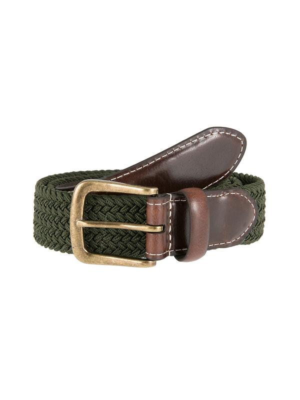 Dents Men's Woven Stretch Belt with Antique Brushed Gold Buckle - Olive Image 1