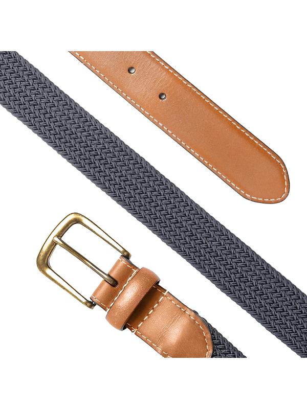 Dents Men's Woven Stretch Belt with Antique Brushed Gold Buckle - Navy Image 6