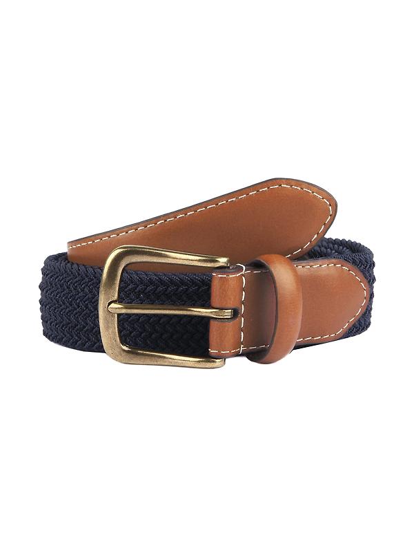 Dents Men's Woven Stretch Belt with Antique Brushed Gold Buckle - Navy Image 1